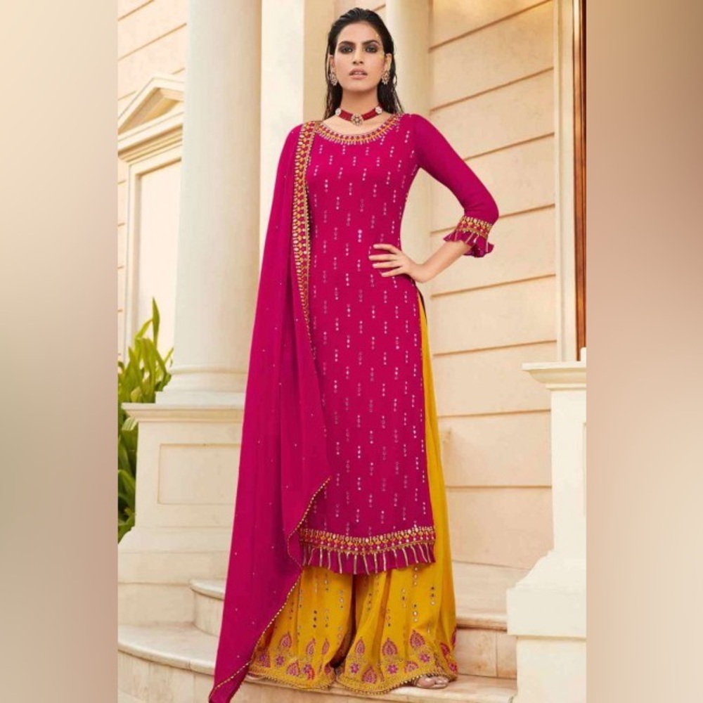 Pink Faux georgette Palazzo Suit